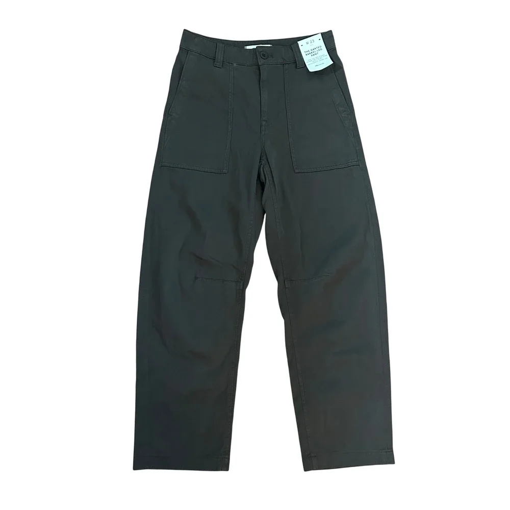 Madewell Womens Olive Darted Barrel Leg Cotton Blend Pants Trousers 23 New - Picture 2 of 10